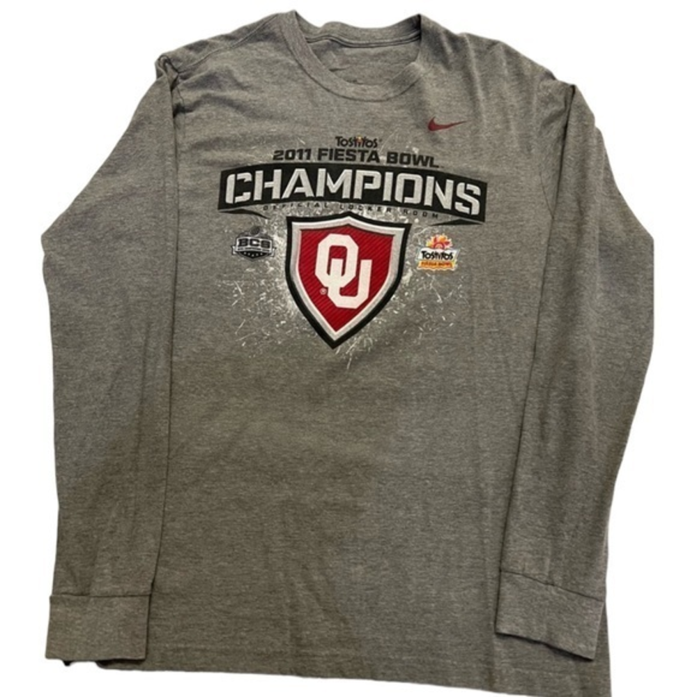 Nike Oklahoma Sooners 2011‎ Fiesta Bowl Champions Long Sleeve Gray Shirt Mens L